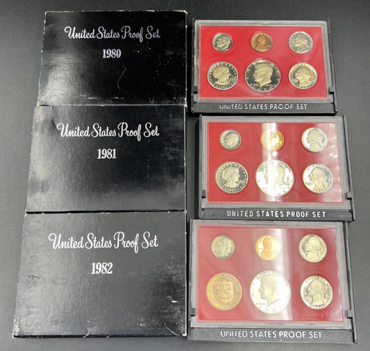 3 Set US OGP Clad Proof Set Lot Collection 1980 - 1982 S - 3 Total sets 17 Coins