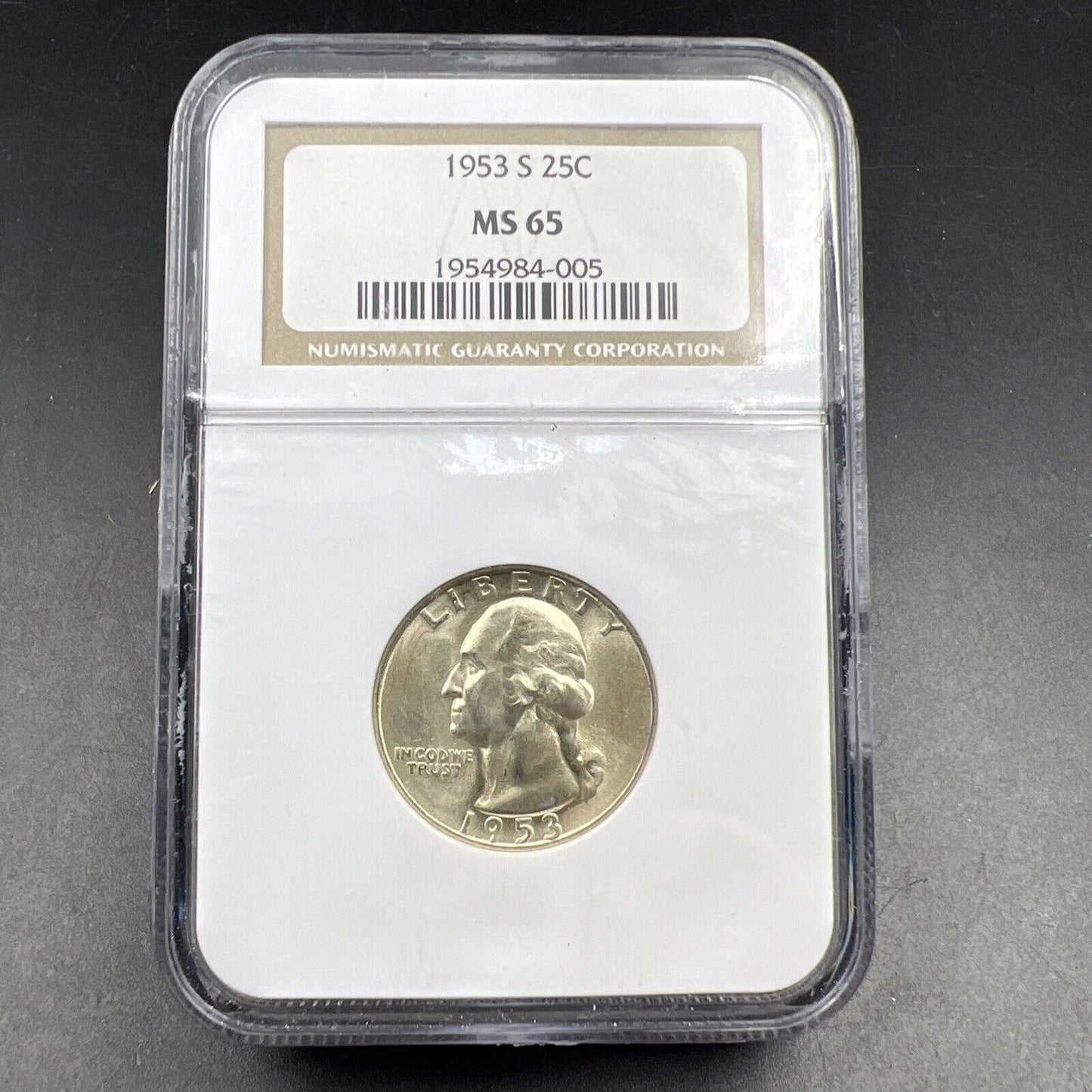 1953 S 25C Washington Quarter Silver Coin NGC MS65 Gem BU Unc Certified