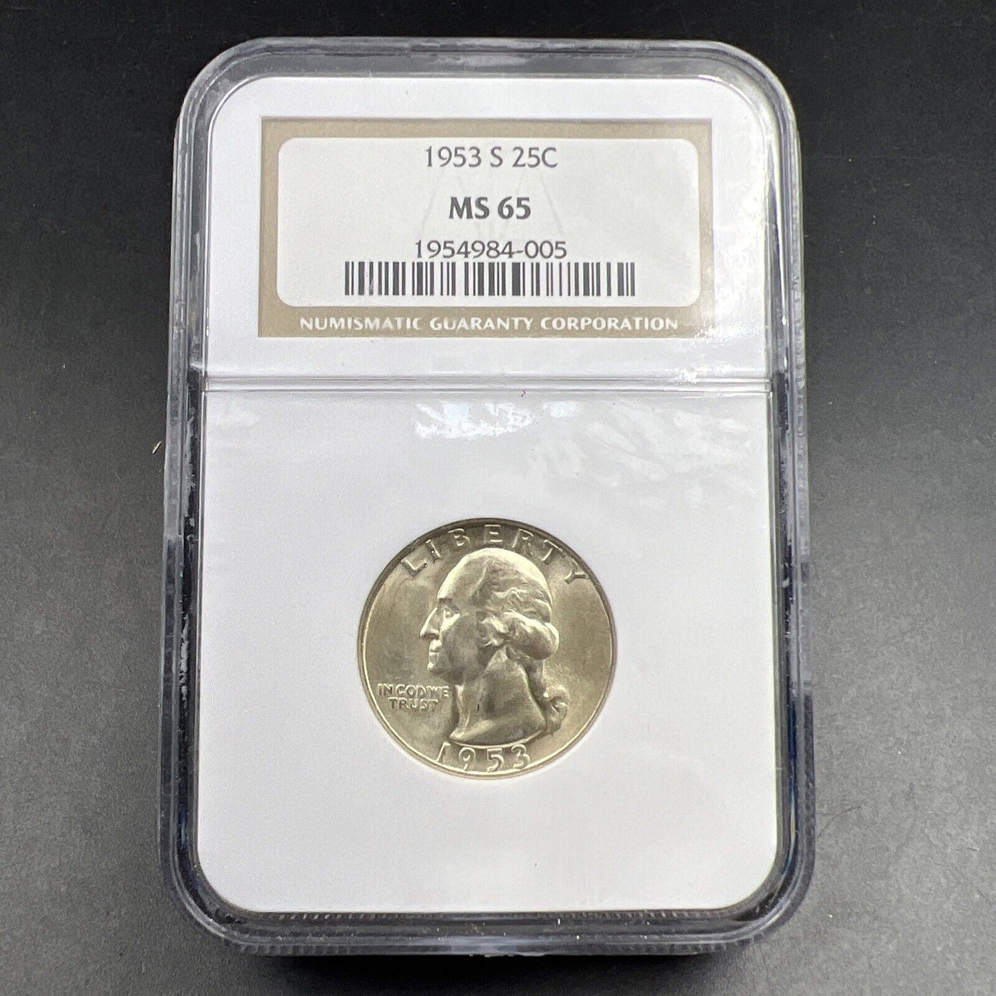 1953 S 25C Washington Quarter Silver Coin NGC MS65 Gem BU Unc Certified