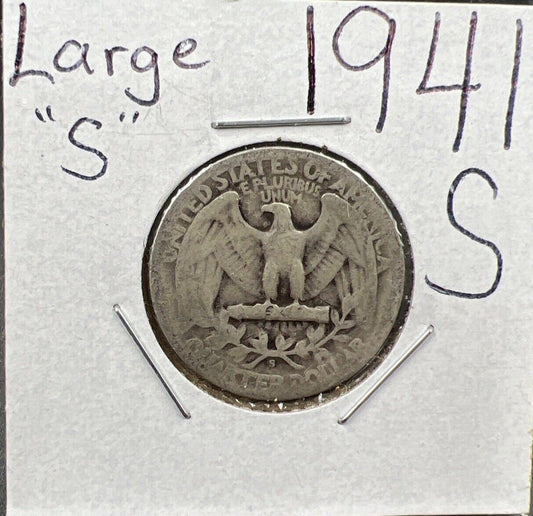 1941 S Large S 25c Washington Quarter Variety Coin CH AG About Good