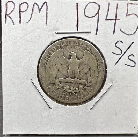 1945 S/S RPM 002 25c Washington Quarter Variety Coin CH AG About Good