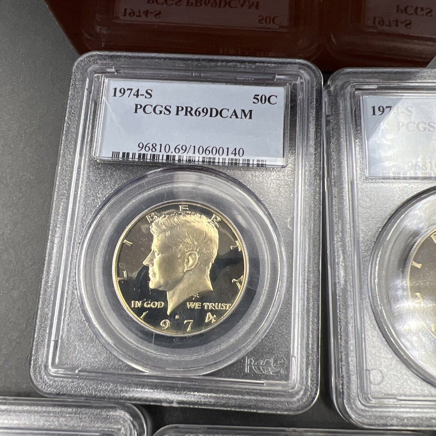 Set of 5 1974 S Kennedy 50c Half Coins PCGS PR69 DCAM Lot in Wooden Storage Box