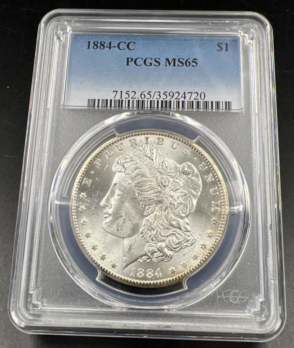 1884 CC Morgan Silver Dollar Coin MS65 PCGS Gem BU Certified Nice Toning Reverse