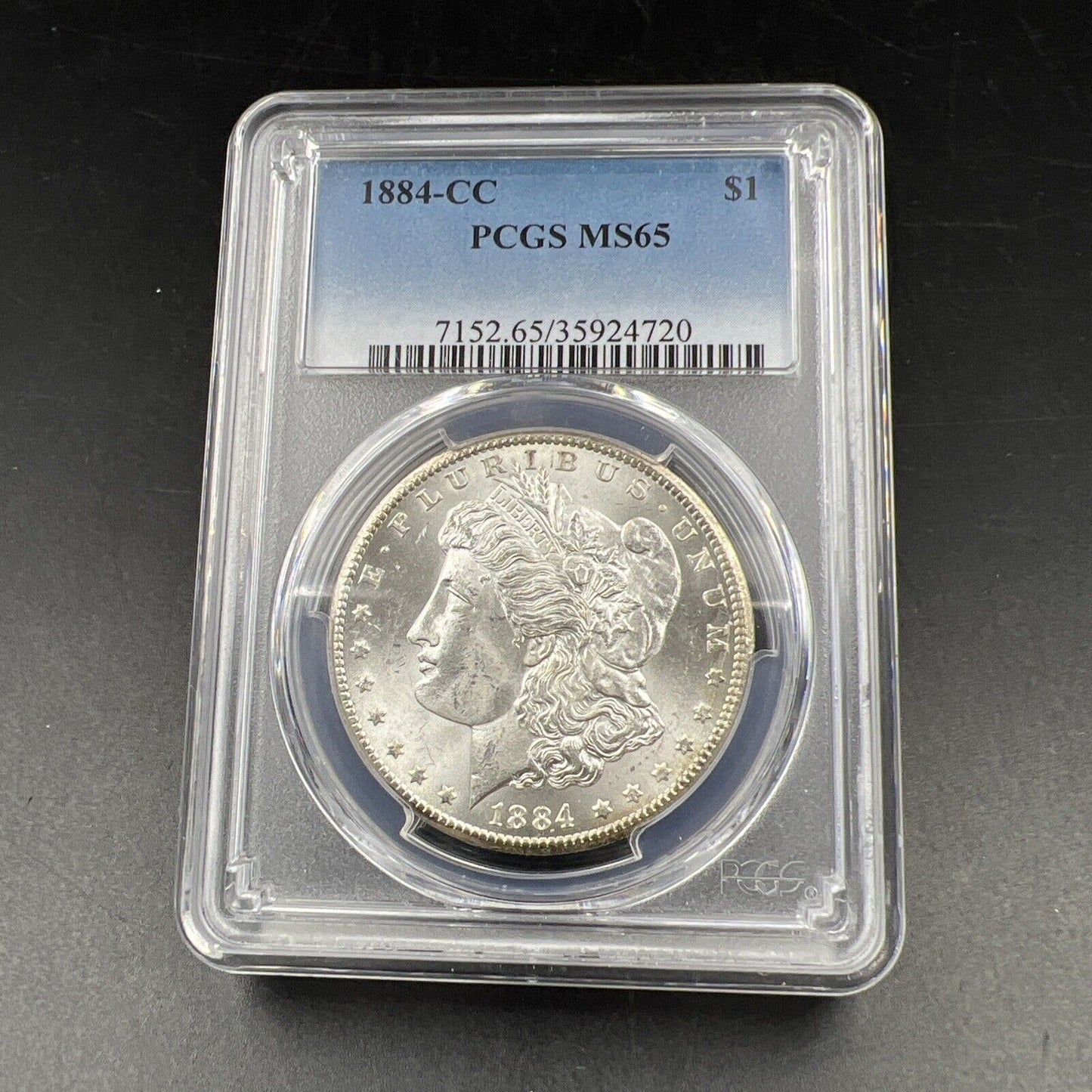 1884 CC Morgan Silver Dollar Coin MS65 PCGS Gem BU Certified Nice Toning Reverse