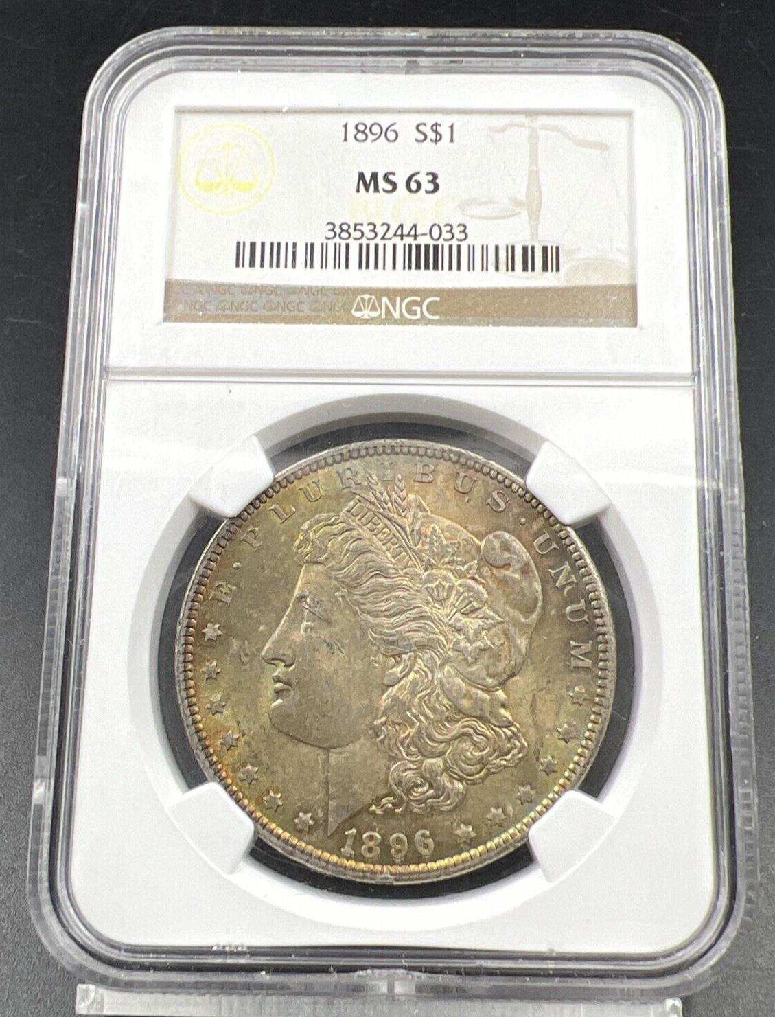 1896 P $1 Morgan Silver Dollar Coin NGC MS63 Nice Toning Toner