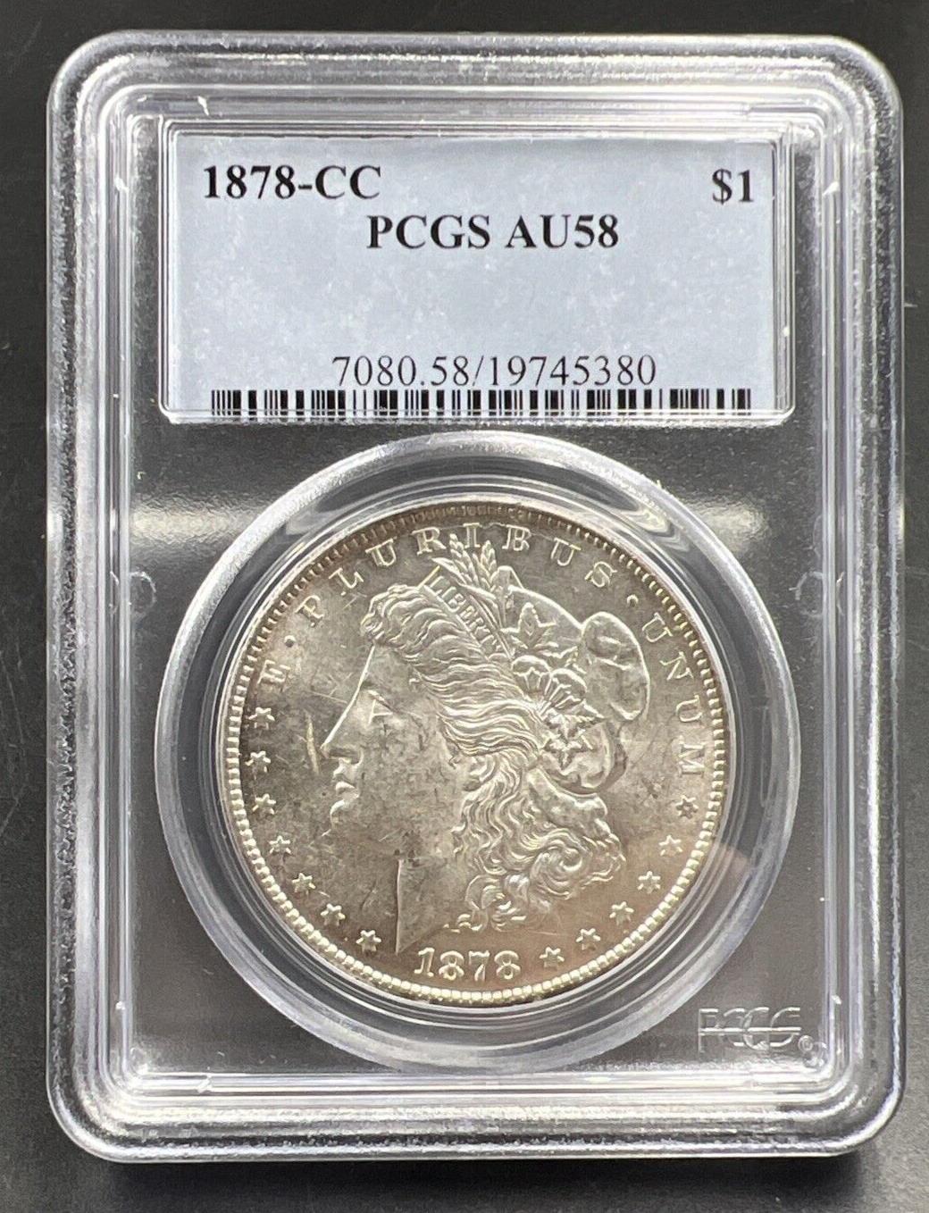 1878 CC $1 Morgan Silver Dollar Coin PCGS AU58 Choice AU Certified