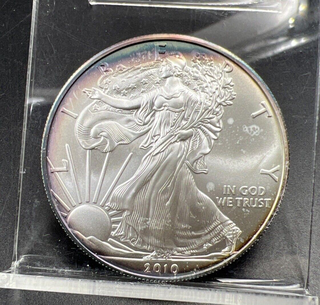 2010 1 Oz ASE American Silver Eagle Coin Gem BU UNC Nice Toning Toner