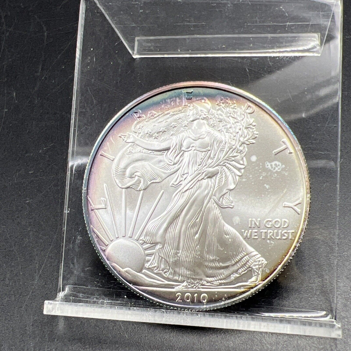 2010 1 Oz ASE American Silver Eagle Coin Gem BU UNC Nice Toning Toner