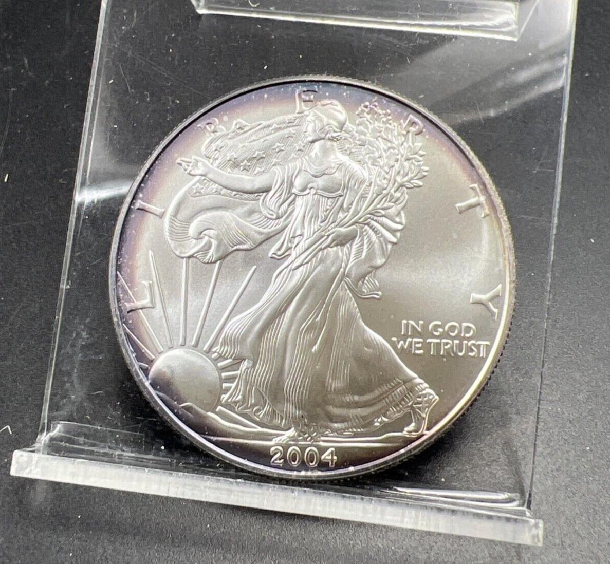 2004 1 Oz ASE American Silver Eagle Coin Gem BU UNC Neat Nice Toning Toner #Y