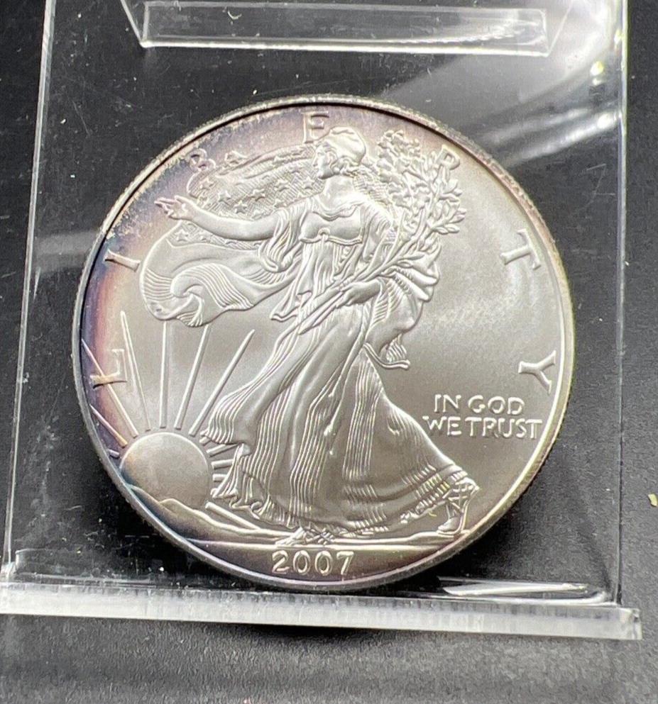 2007 1 Oz ASE American Silver Eagle Coin Gem BU UNC Neat Nice Toning Toner #Y