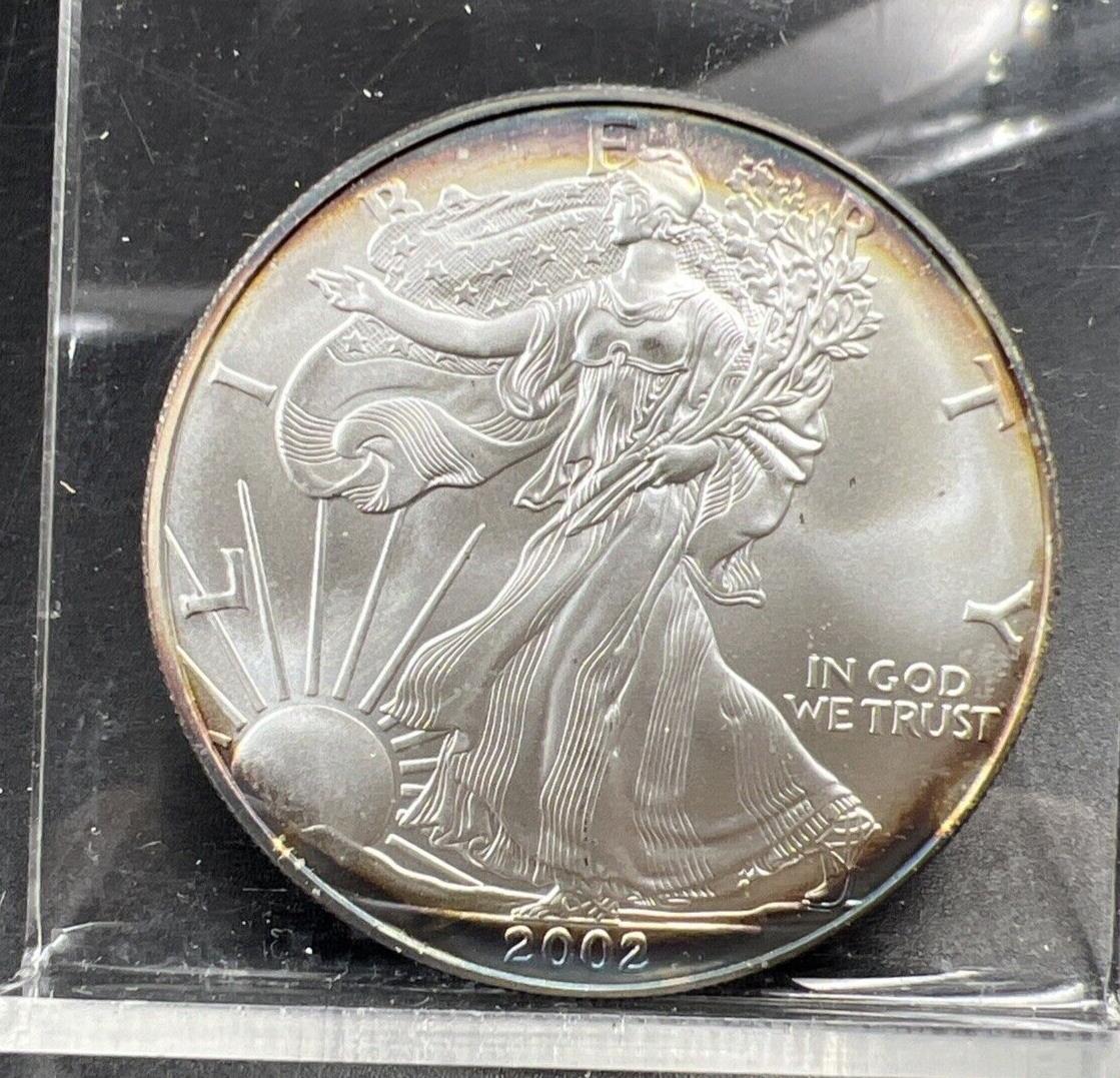 2002 1 Oz ASE American Silver Eagle Coin Gem BU UNC Nice Toning Toner #2