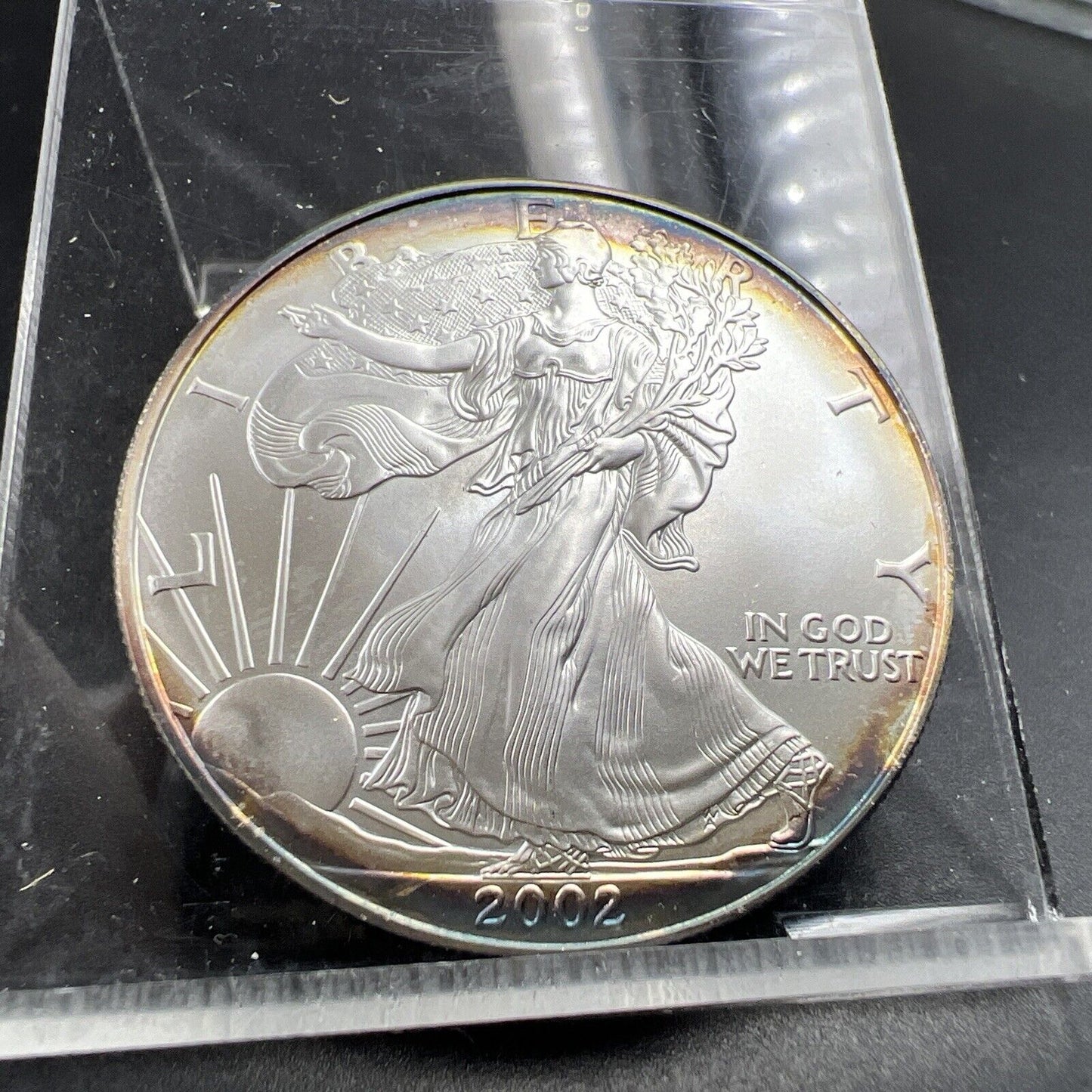 2002 1 Oz ASE American Silver Eagle Coin Gem BU UNC Nice Toning Toner #2