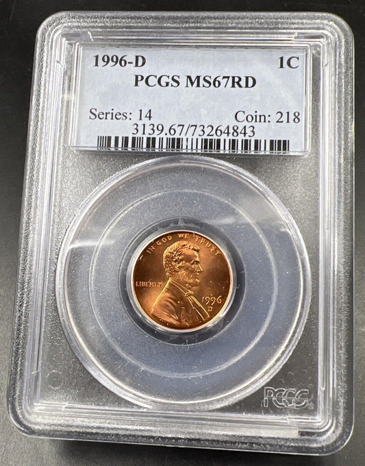 1996 D Lincoln Memorial Cent Penny Coin PCGS MS67 RD Gem BU Certified #843