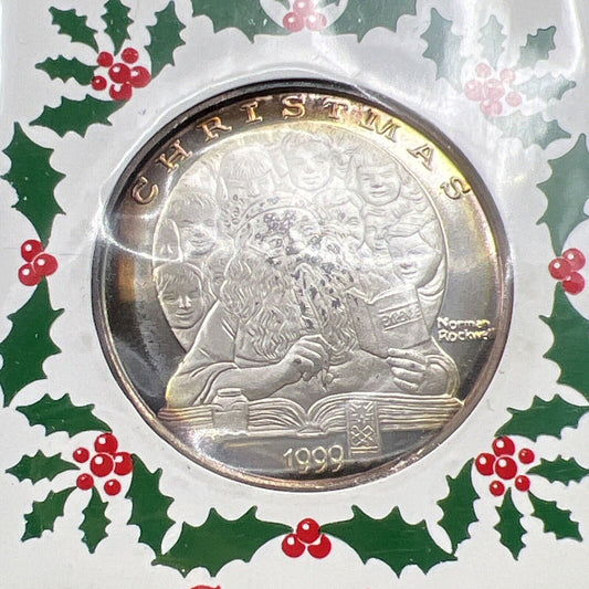 1999 Norman Rockwell Art Christmas 20 Grams .999 Fine Silver Round CH Proof