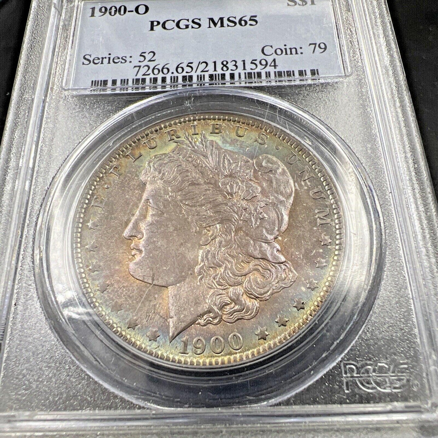 1900 O $1 Morgan Silver Dollar Coin PCGS MS65 PQ Toning Toner