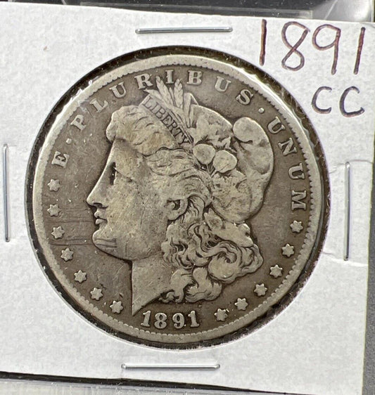 1891 CC $1 Morgan Silver Dollar Coin VF Very Fine Circ #B