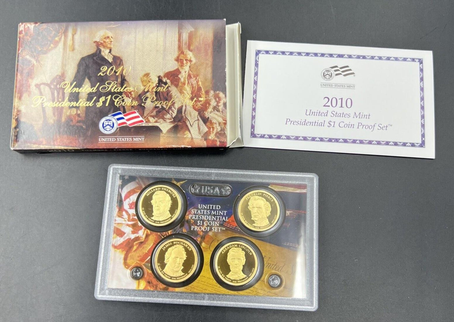 2010 US Mint Presidential 1$ Dollar 4 Coin Proof Set Complete With Box & COA OGP