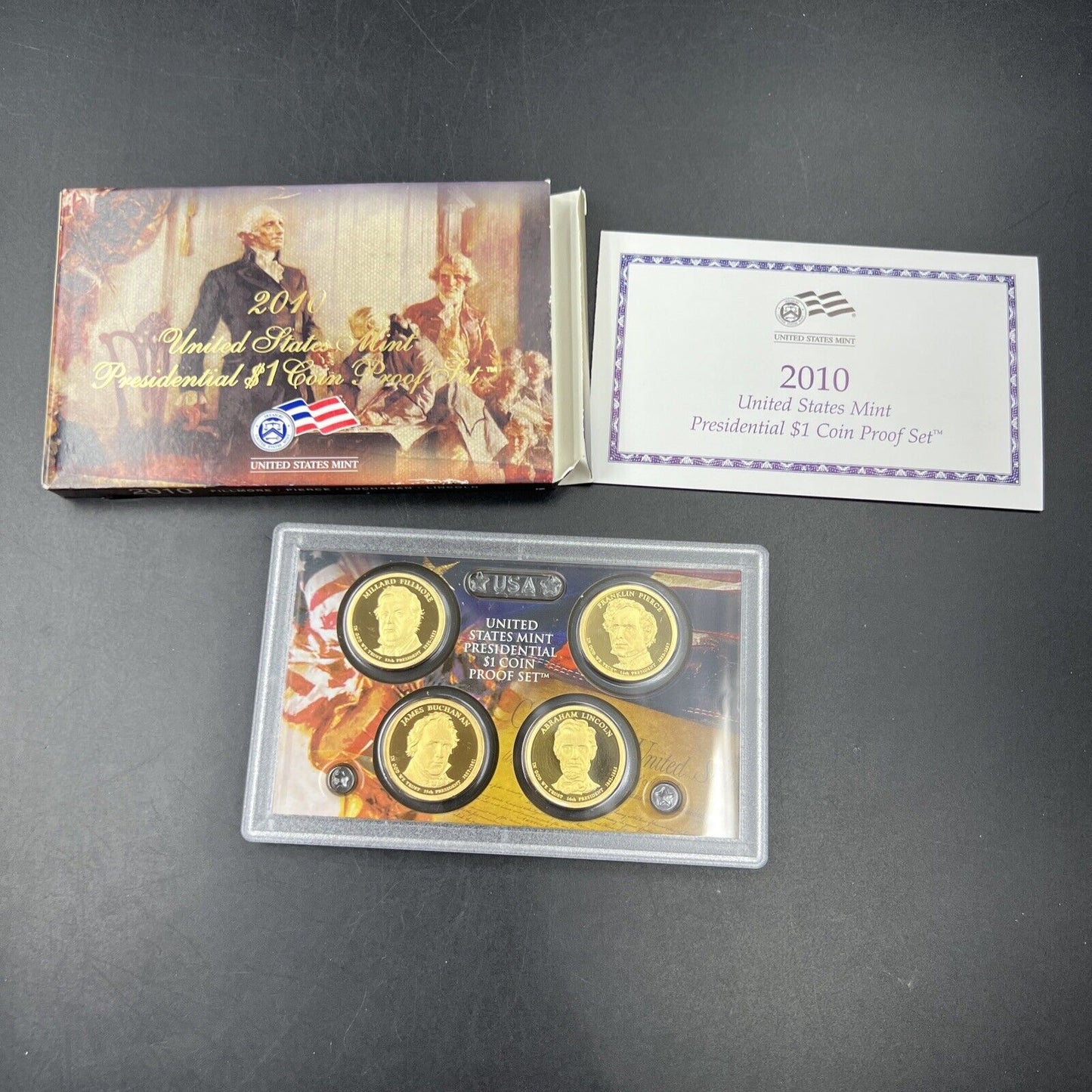 2010 US Mint Presidential 1$ Dollar 4 Coin Proof Set Complete With Box & COA OGP