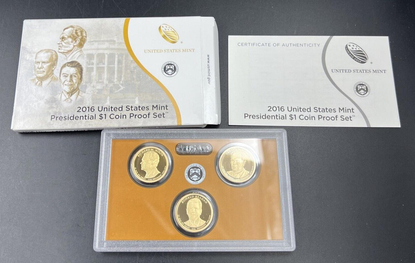 2016 US Mint Presidential 1$ Dollar 3 Coin Proof Set Complete With Box & COA OGP