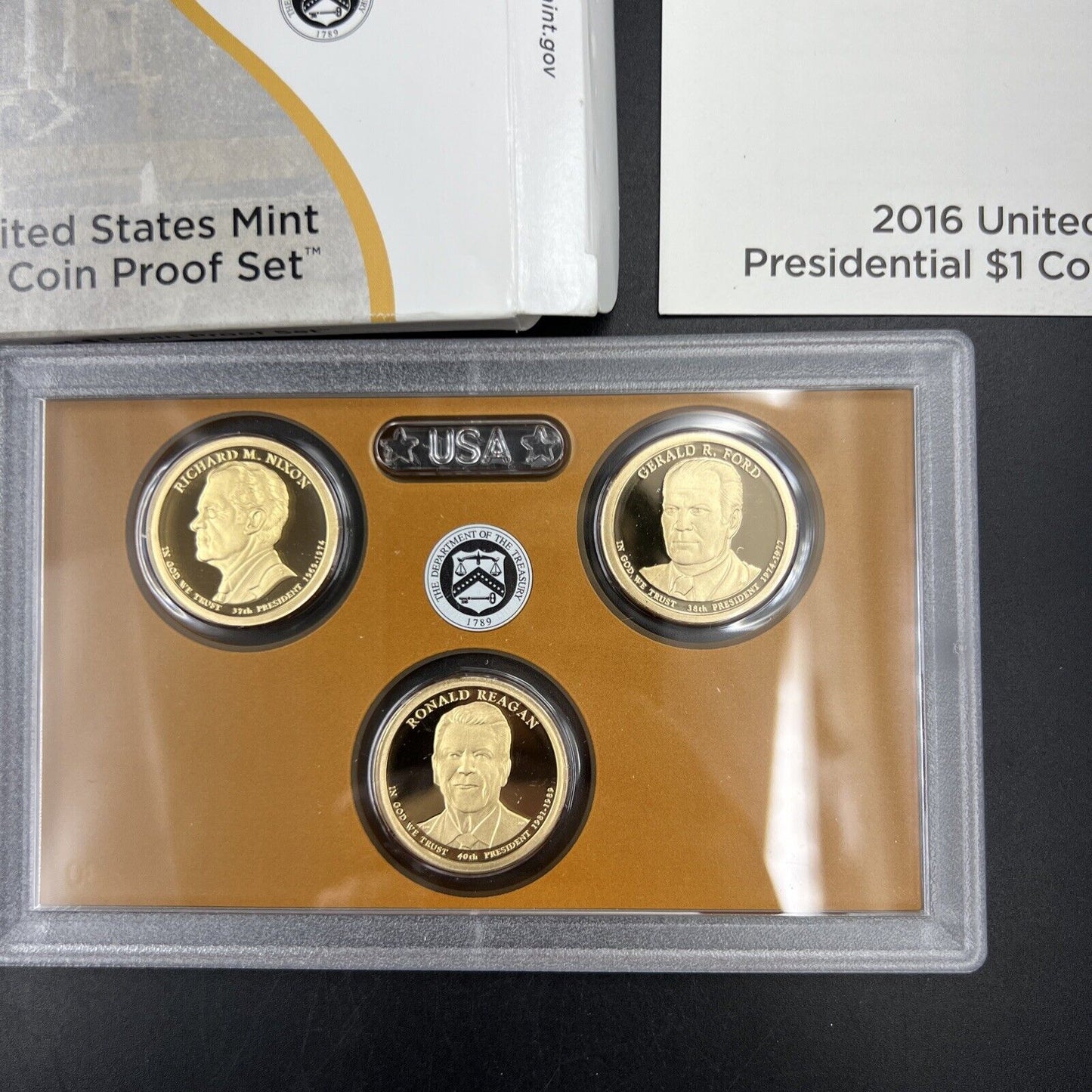 2016 US Mint Presidential 1$ Dollar 3 Coin Proof Set Complete With Box & COA OGP