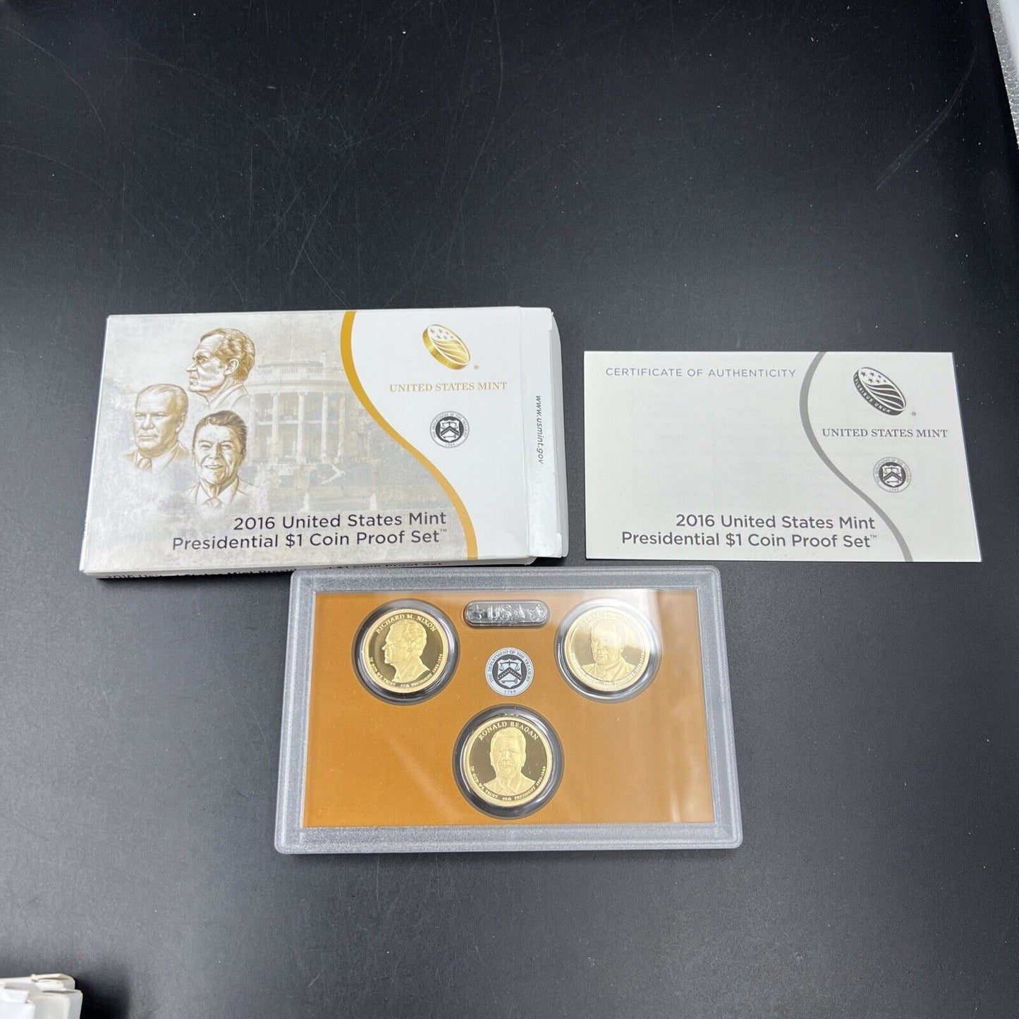 2016 US Mint Presidential 1$ Dollar 3 Coin Proof Set Complete With Box & COA OGP