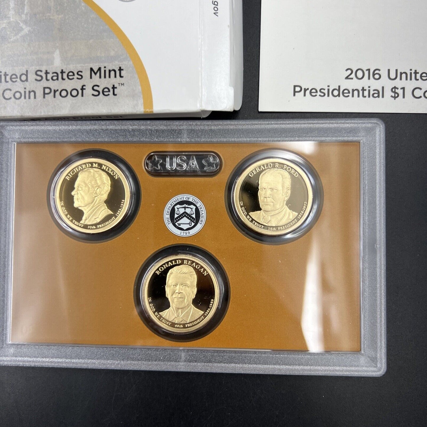 2016 US Mint Presidential 1$ Dollar 3 Coin Proof Set Complete With Box & COA OGP