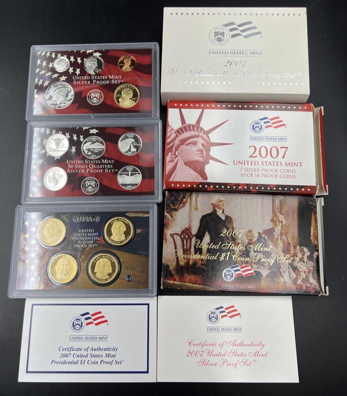 2007 14 Coin Silver Proof Set OGP w/ Presidential Dollars