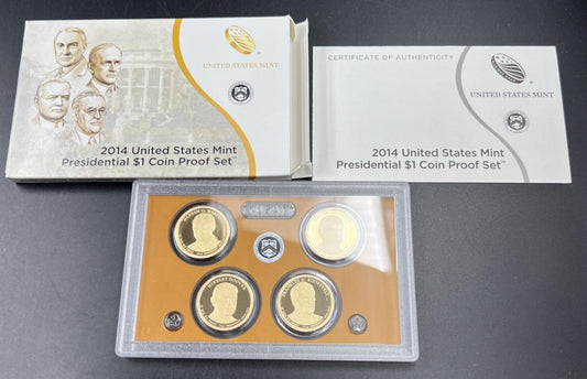 2014 US Mint Presidential $1 Dollar 4 Coin Proof Set Complete With Box & COA OGP