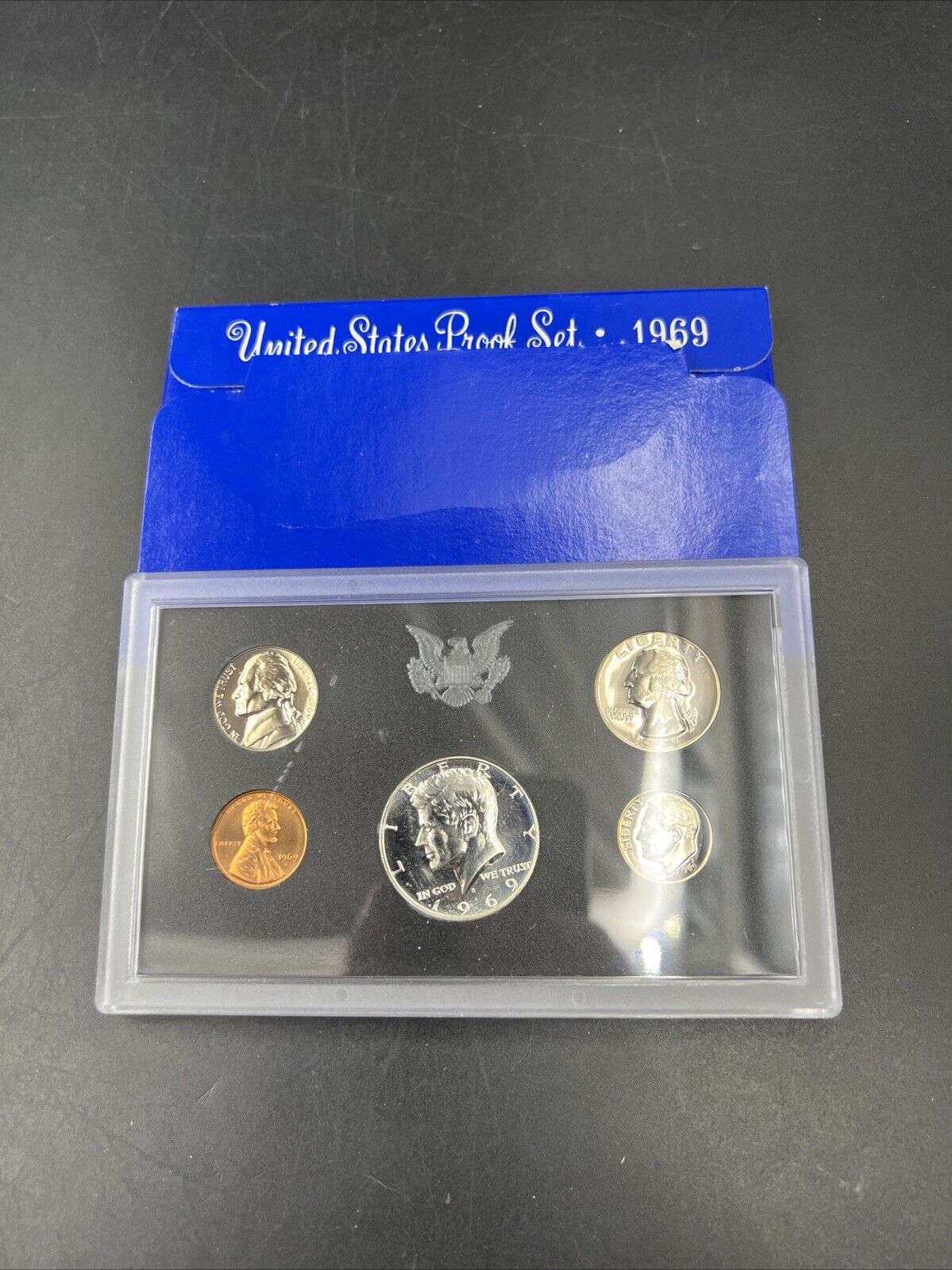 1969 S 5 Coin US Mint Proof Set OGP w/ 40% Silver Kennedy Half