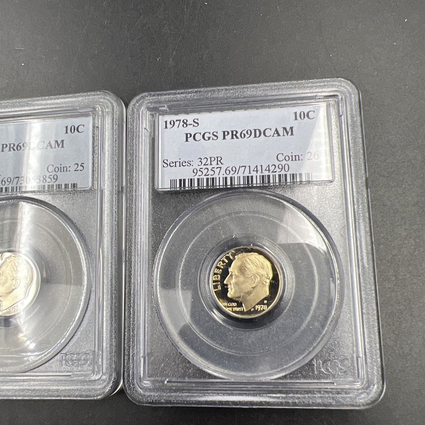 2 Coin Set / Lot 1977 & 1978 S 10c Roosevelt Clad Dime Coin PCGS PR69 DCAM