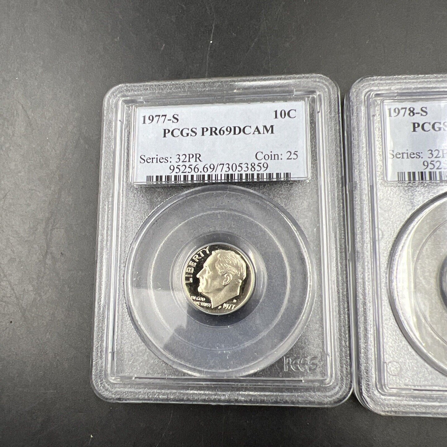 2 Coin Set / Lot 1977 & 1978 S 10c Roosevelt Clad Dime Coin PCGS PR69 DCAM