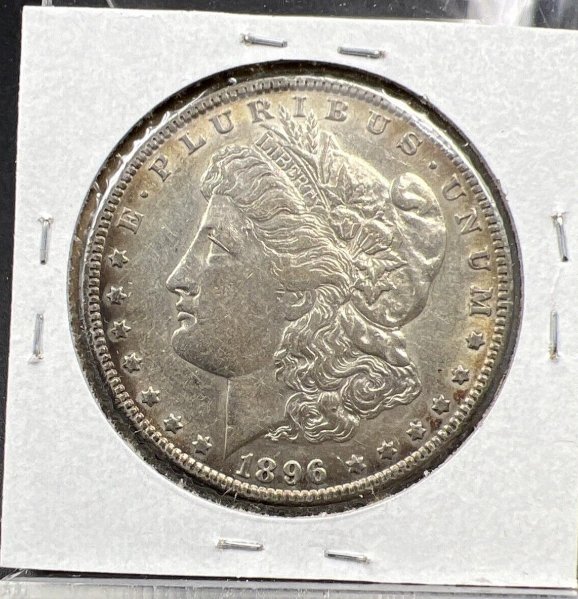 1896 O $1 Morgan Silver Dollar Coin AU About UNC Neat Toning Reverse