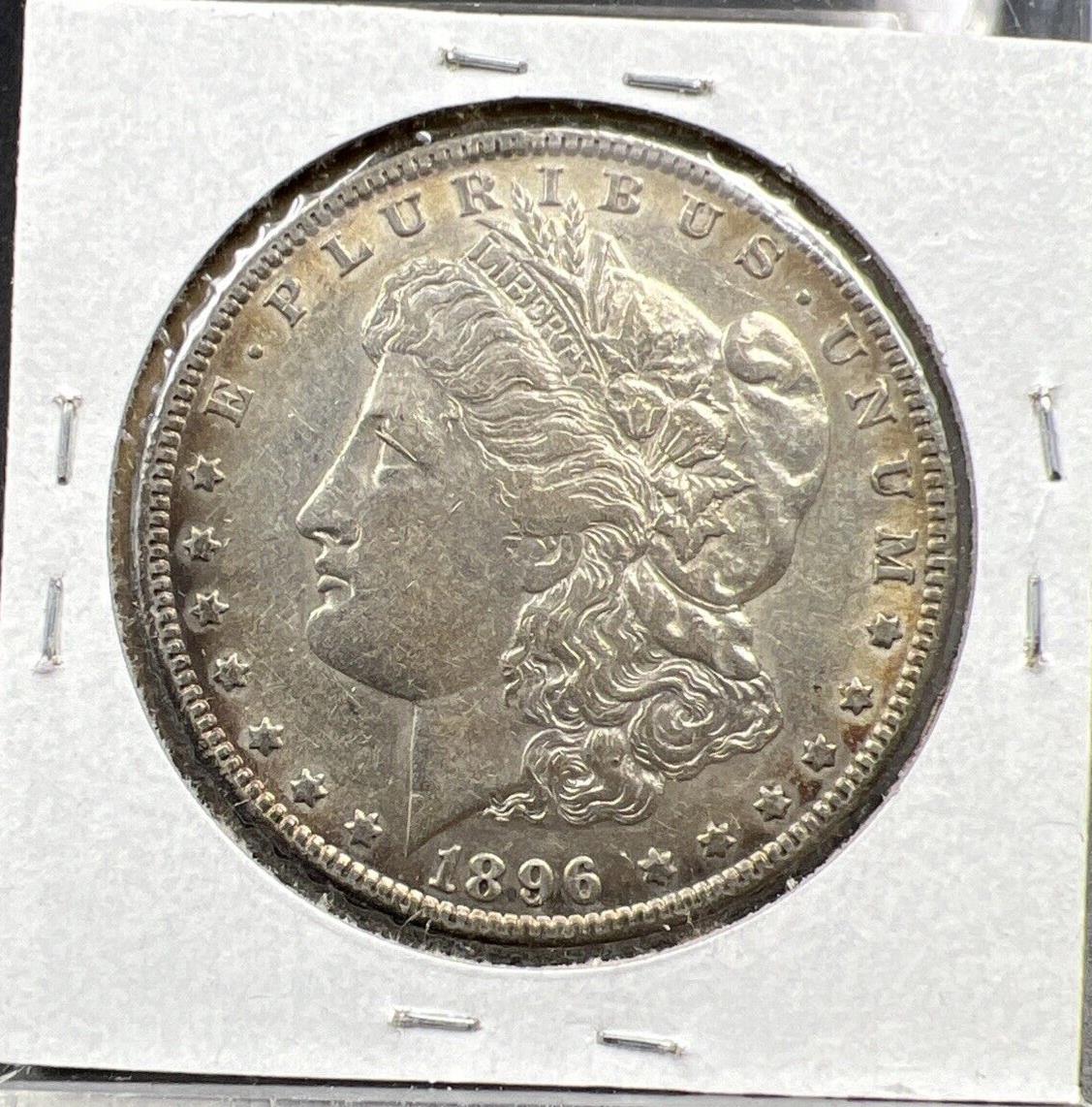 1896 O $1 Morgan Silver Dollar Coin AU About UNC Neat Toning Reverse