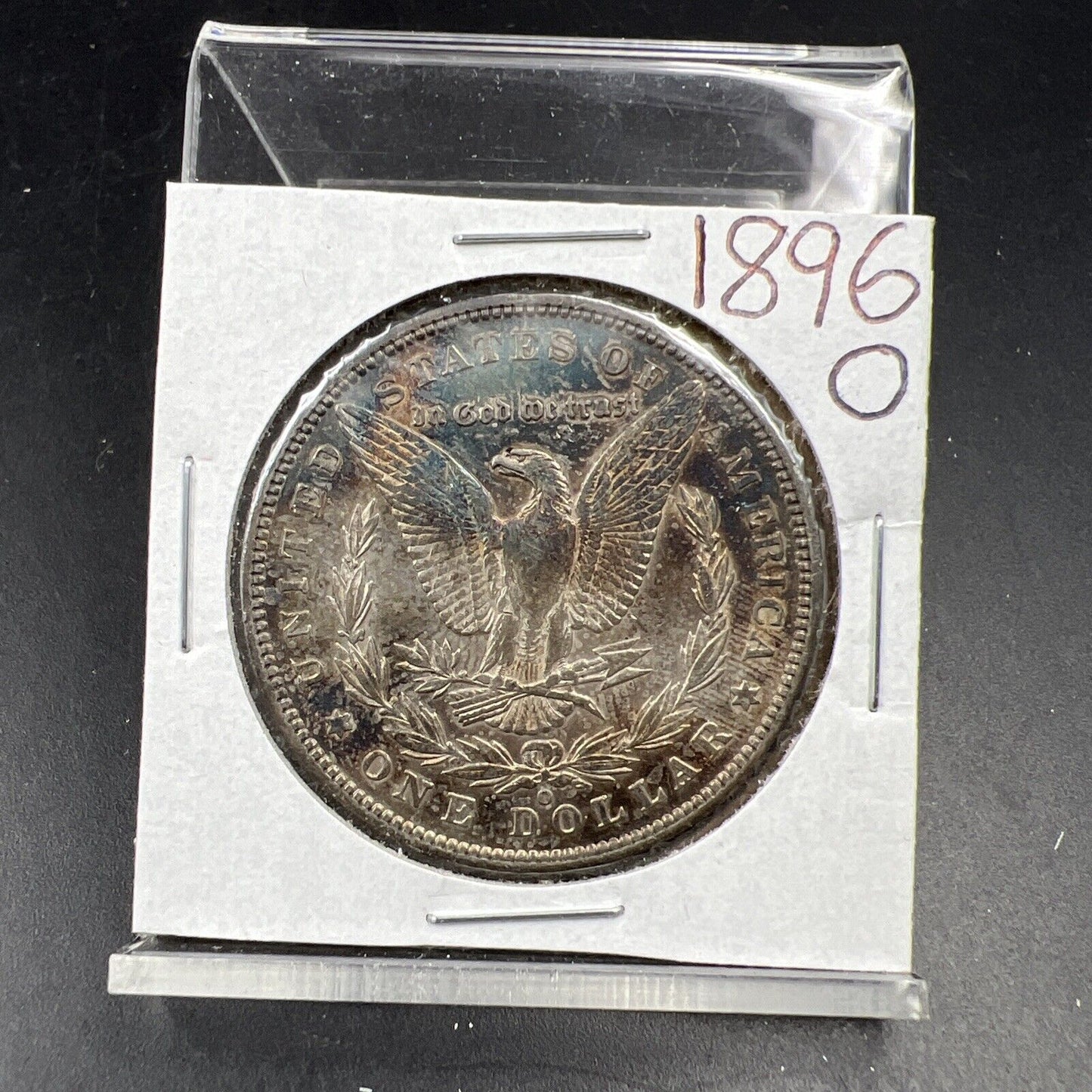 1896 O $1 Morgan Silver Dollar Coin AU About UNC Neat Toning Reverse