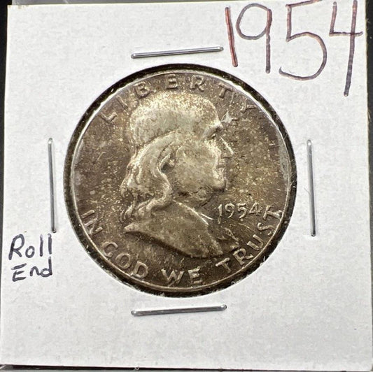 1954 P Franklin Silver Half Dollar Coin BU End Of Roll Toning Toner