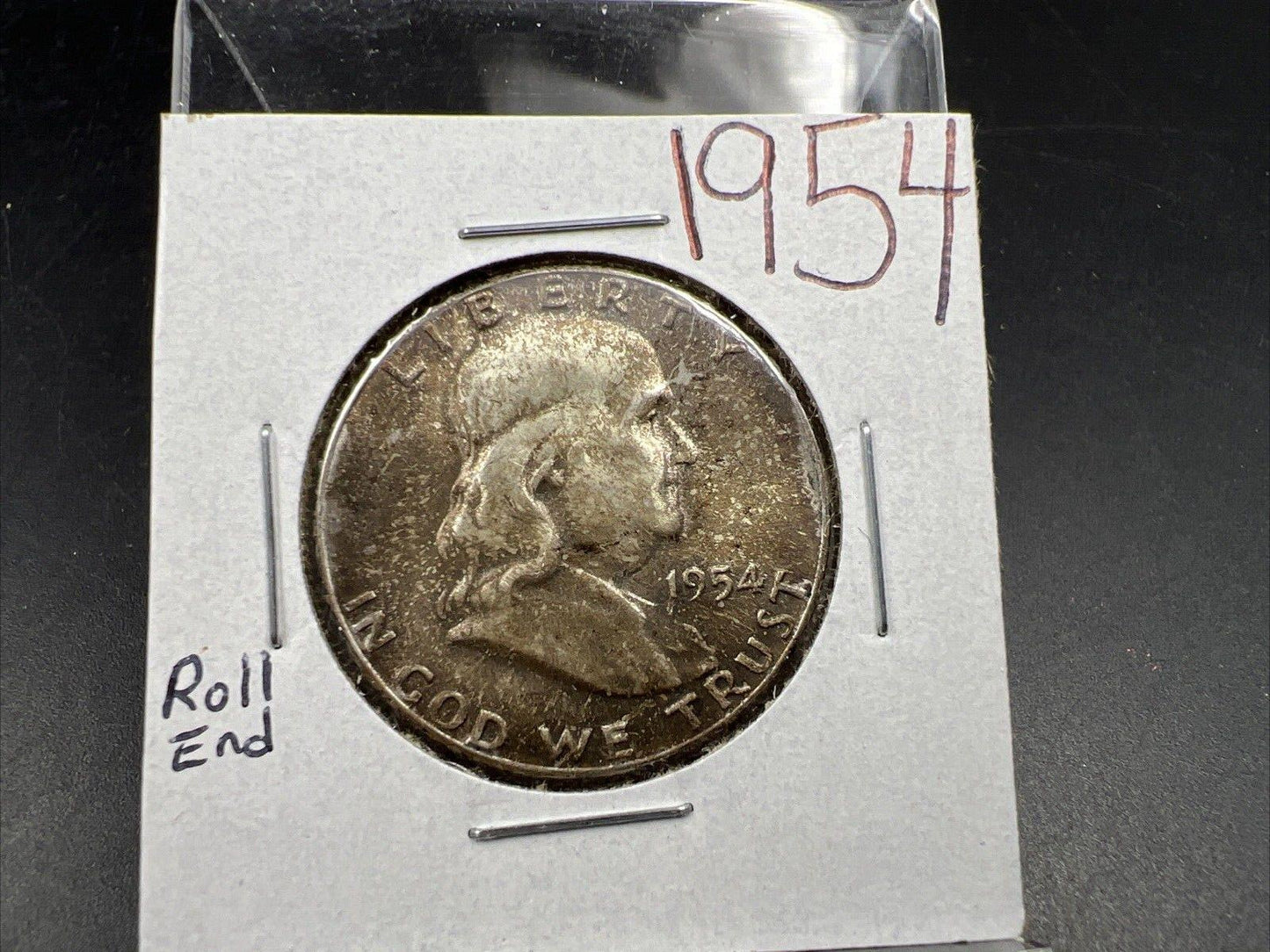 1954 P Franklin Silver Half Dollar Coin BU End Of Roll Toning Toner