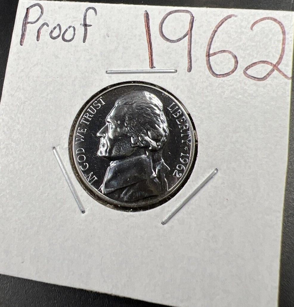 1962 5c Proof Jefferson Nickel Coin Neat Blue Toning