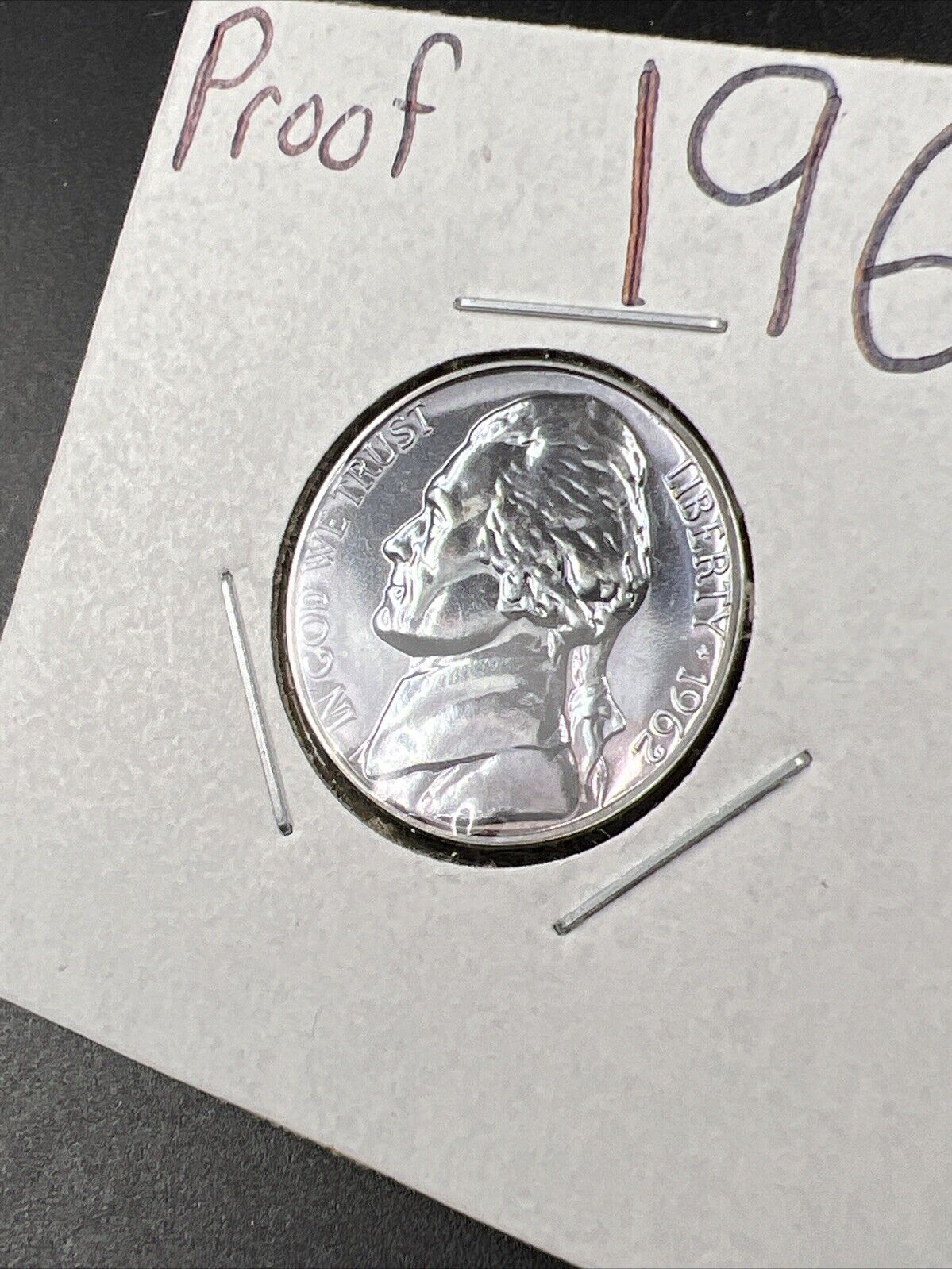 1962 5c Proof Jefferson Nickel Coin Neat Blue Toning