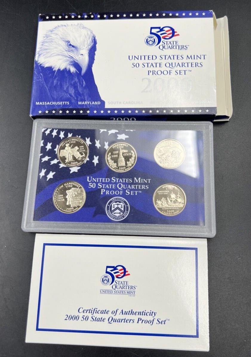 2000 S US Mint Statehood Quarter Proof CLAD 5 Coin Set Box COA OGP