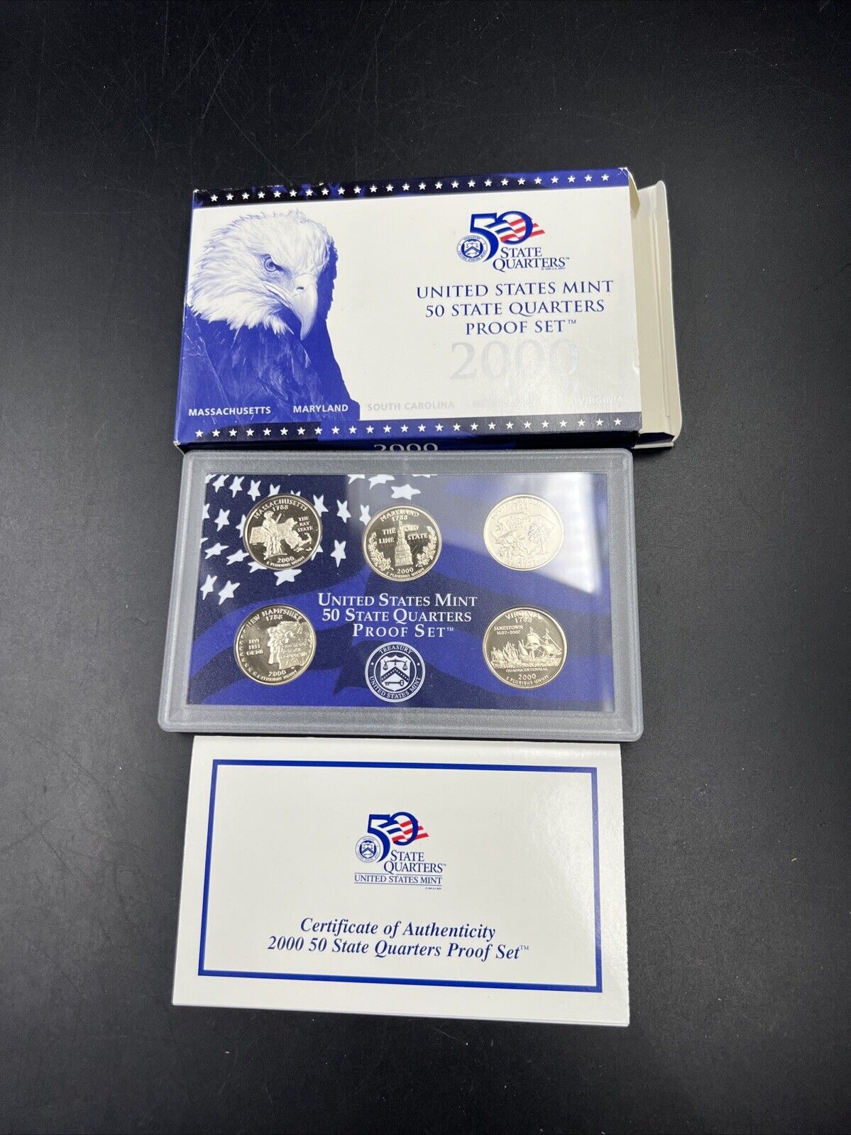 2000 S US Mint Statehood Quarter Proof CLAD 5 Coin Set Box COA OGP