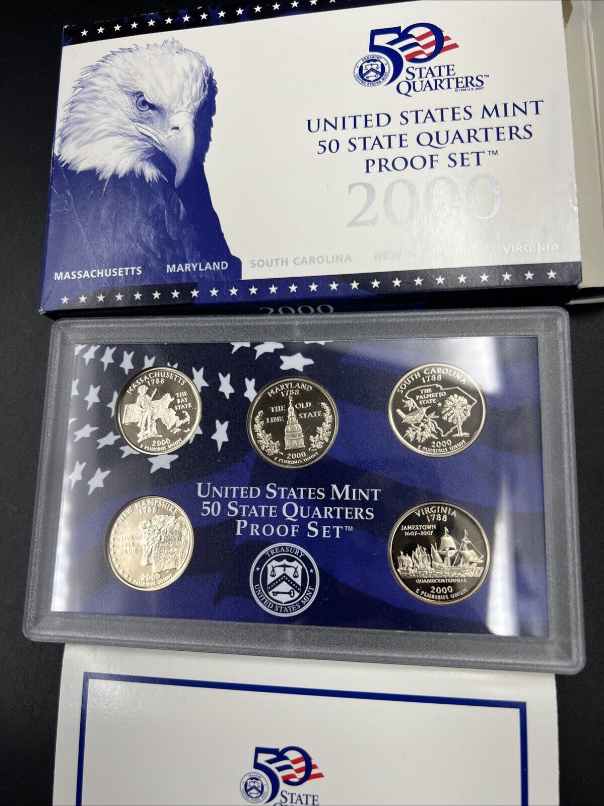 2000 S US Mint Statehood Quarter Proof CLAD 5 Coin Set Box COA OGP