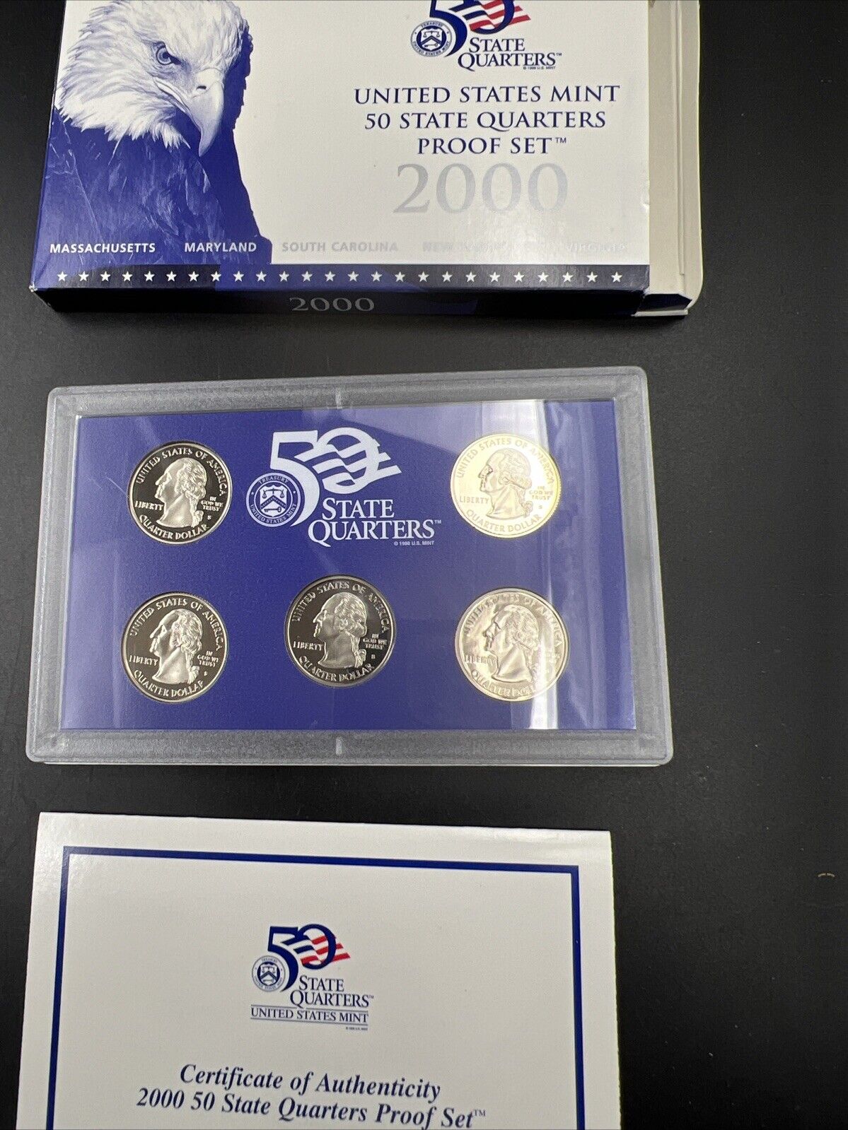 2000 S US Mint Statehood Quarter Proof CLAD 5 Coin Set Box COA OGP