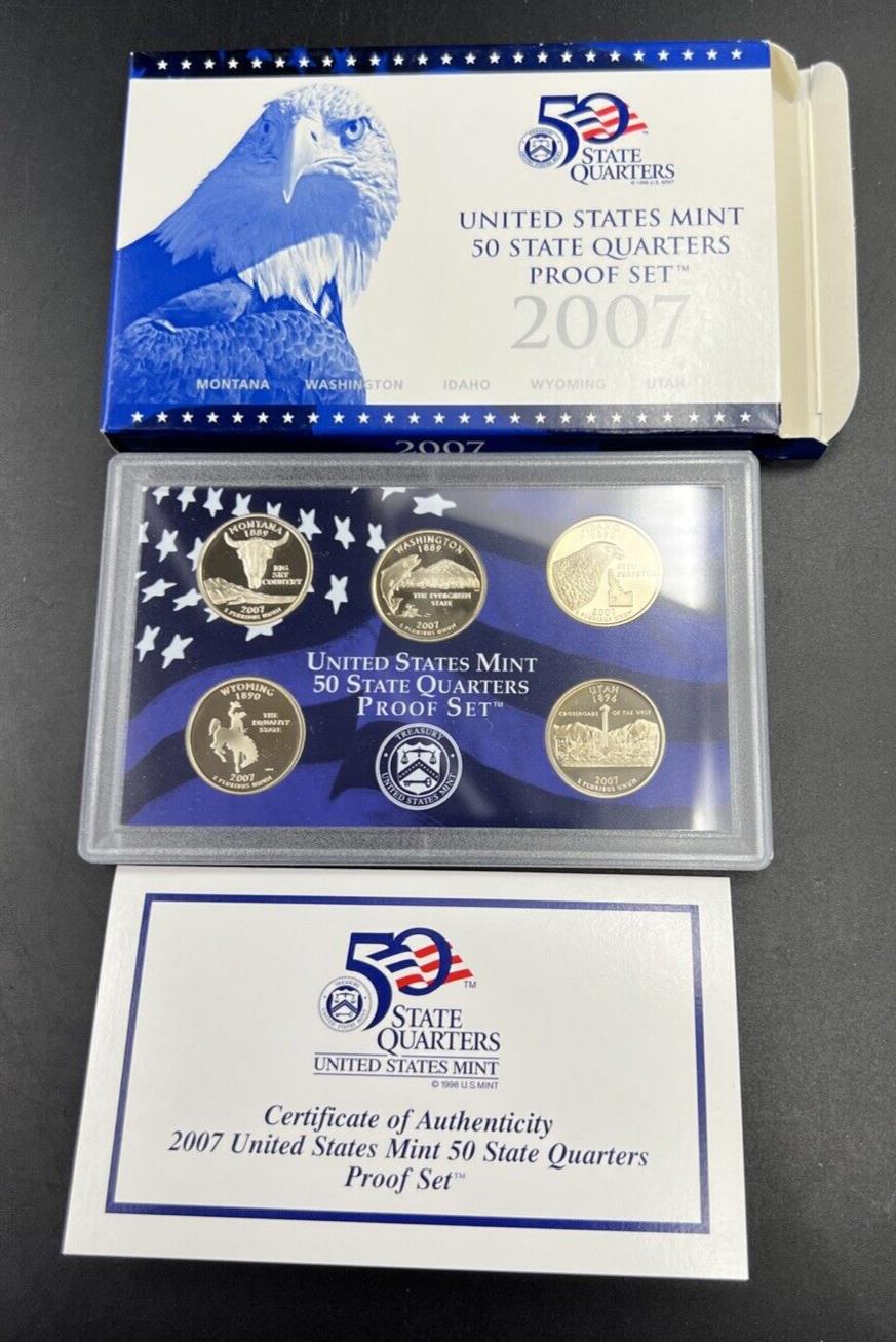 2007 S US Mint Statehood Quarter Proof CLAD 5 Coin Set Box COA OGP