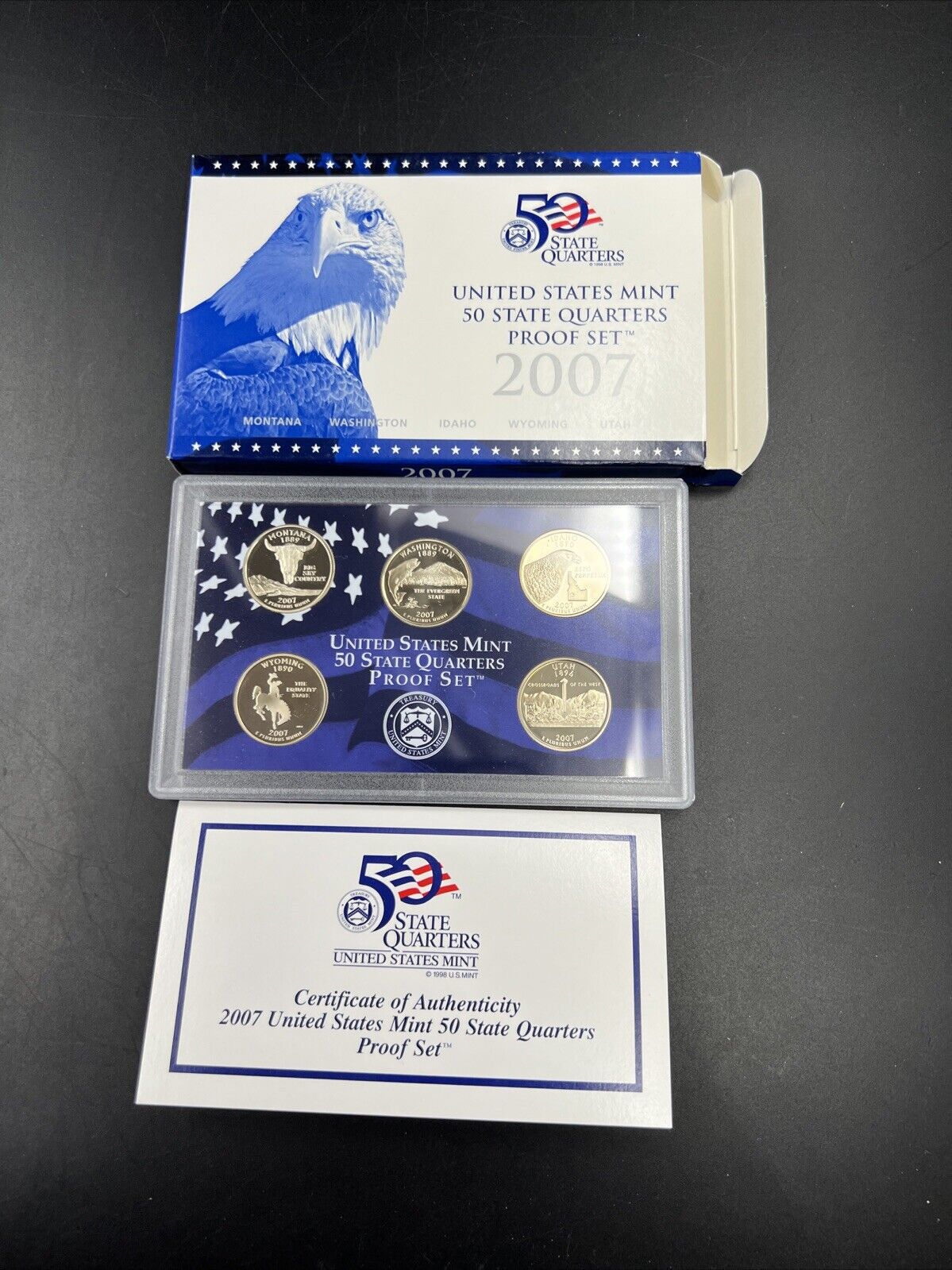 2007 S US Mint Statehood Quarter Proof CLAD 5 Coin Set Box COA OGP