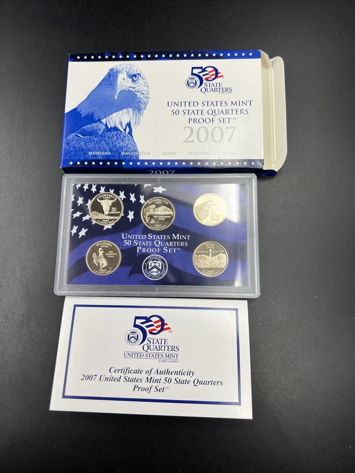 2007 S US Mint Statehood Quarter Proof CLAD 5 Coin Set Box COA OGP