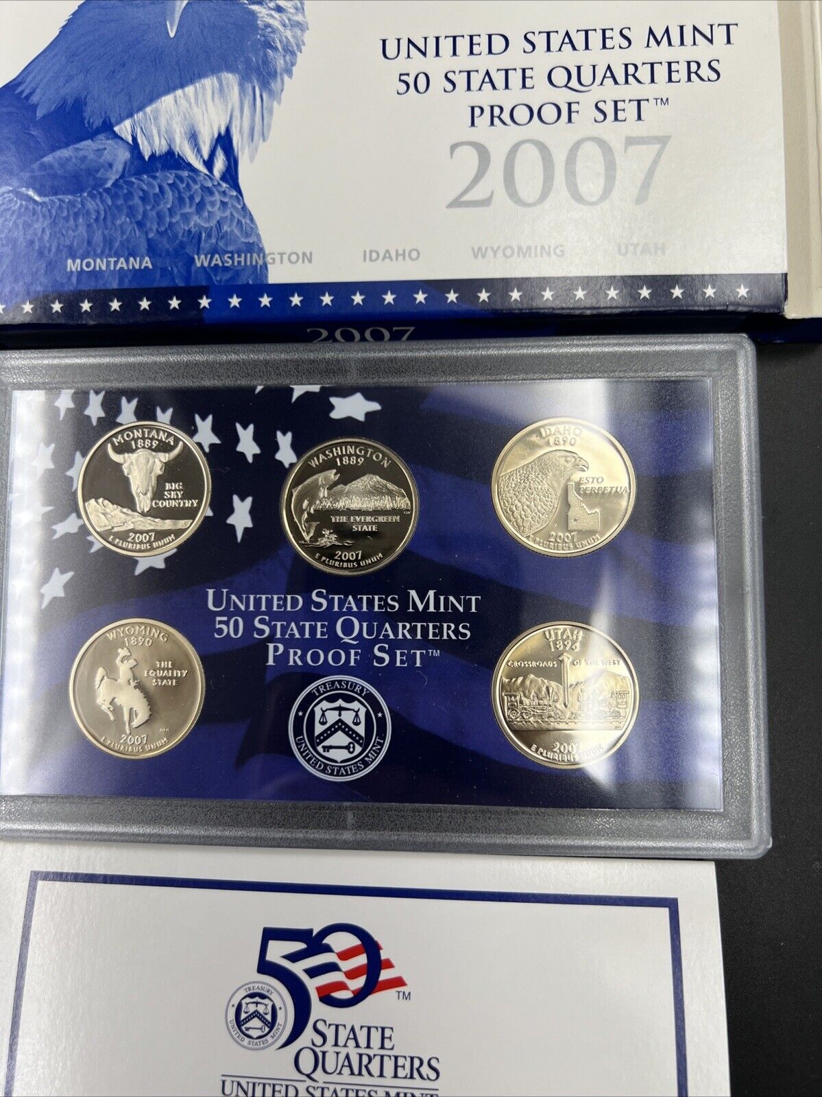 2007 S US Mint Statehood Quarter Proof CLAD 5 Coin Set Box COA OGP