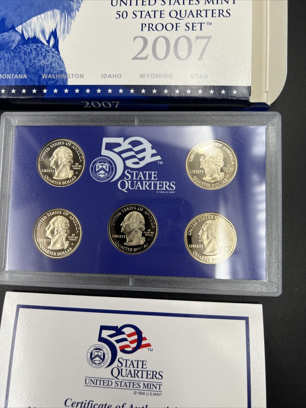 2007 S US Mint Statehood Quarter Proof CLAD 5 Coin Set Box COA OGP