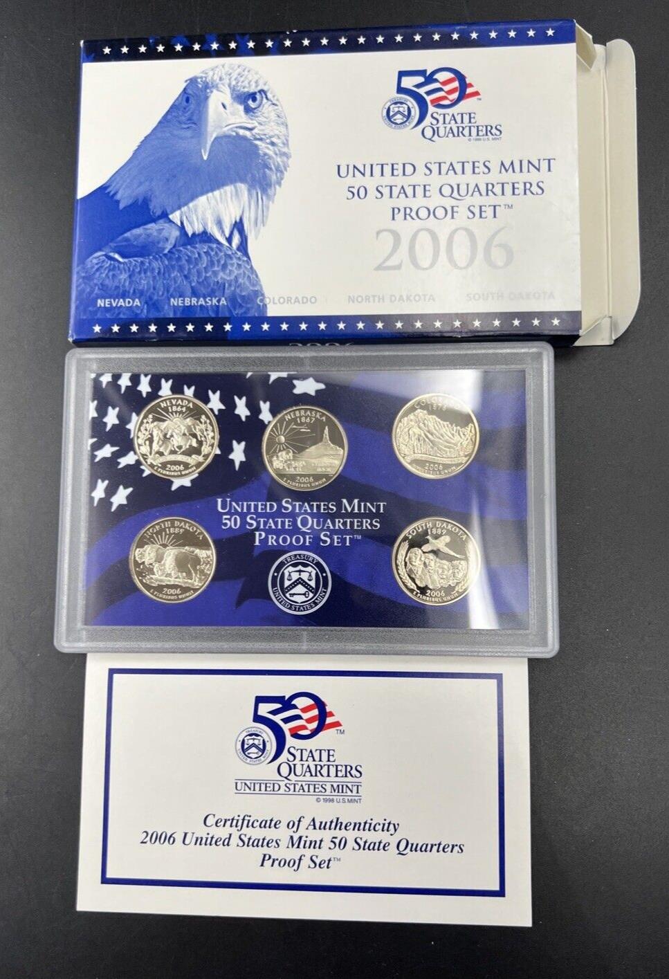 2006 S US Mint Statehood Quarter Proof CLAD 5 Coin Set Box COA OGP