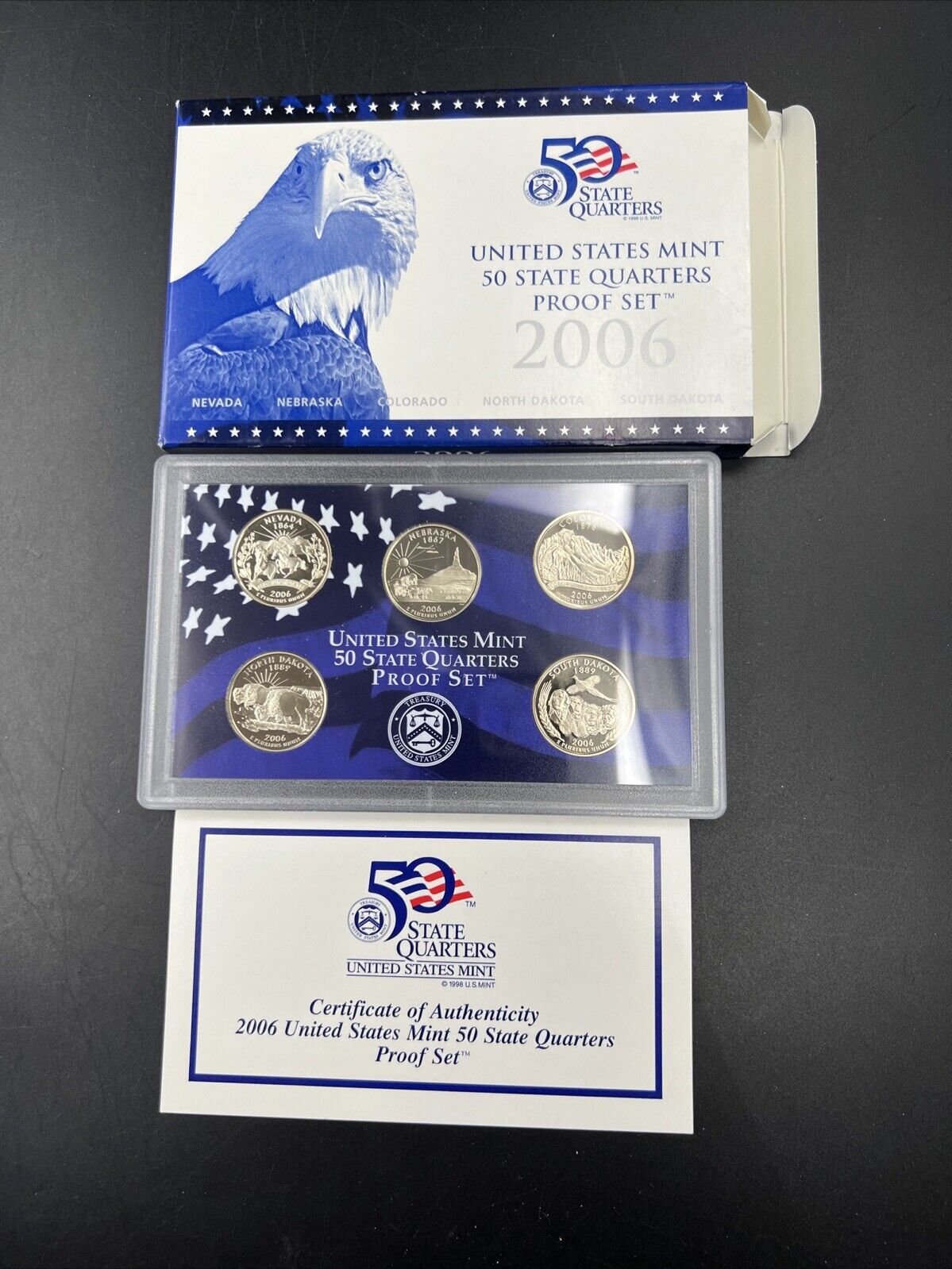 2006 S US Mint Statehood Quarter Proof CLAD 5 Coin Set Box COA OGP