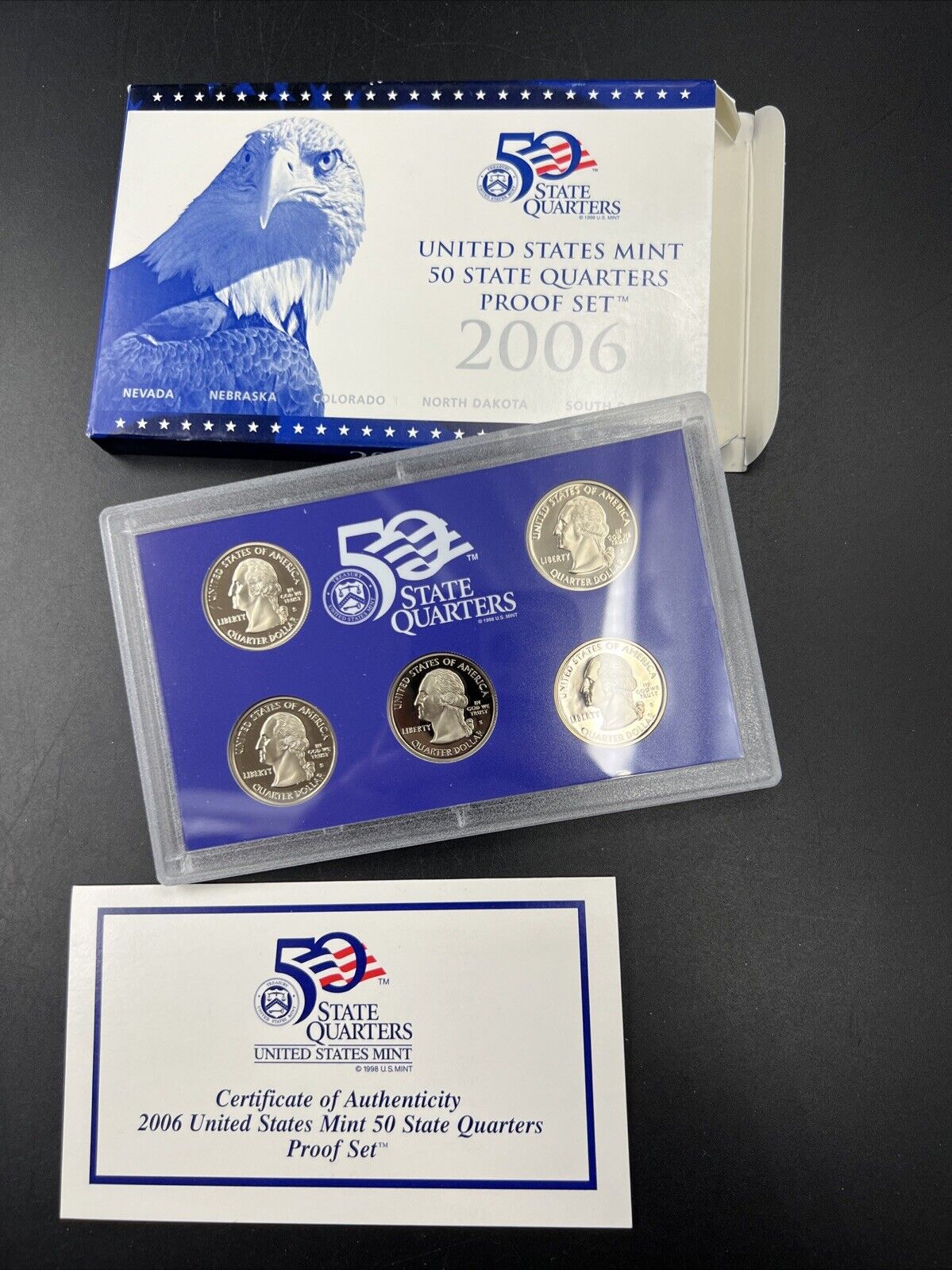 2006 S US Mint Statehood Quarter Proof CLAD 5 Coin Set Box COA OGP